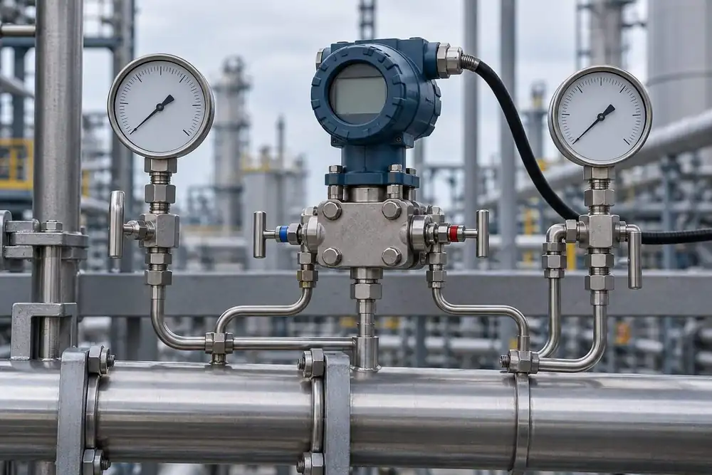 Pressure measurement instruments and valves in a workshop