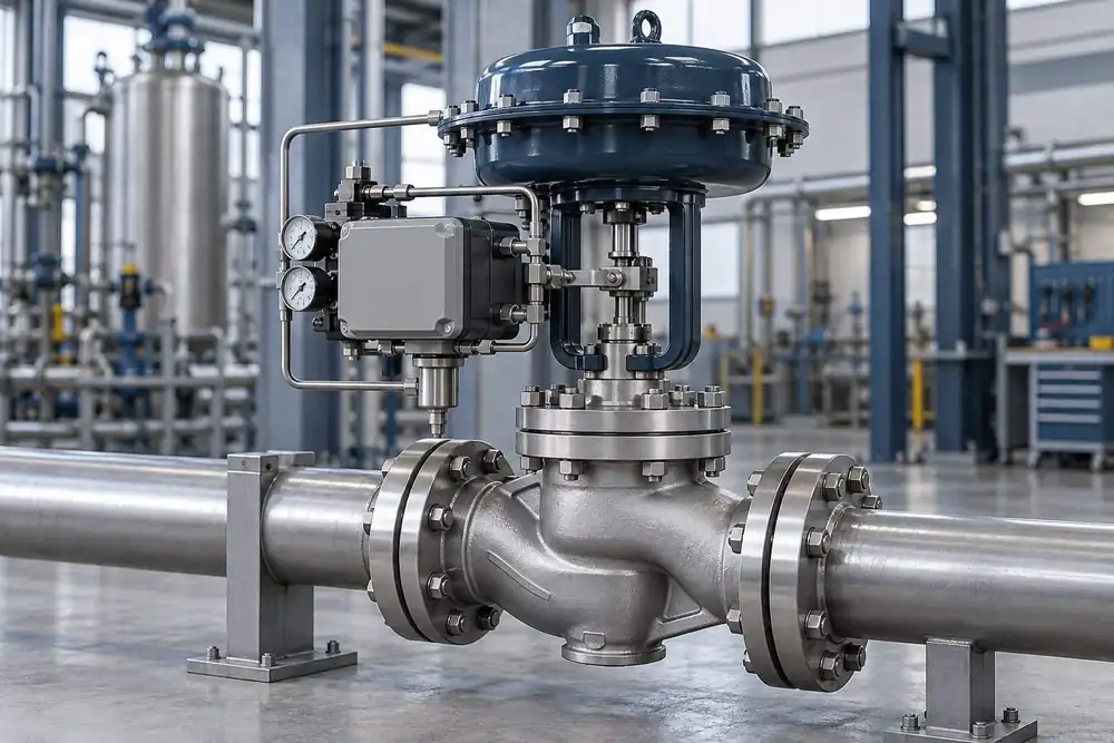 Industrial valve with actuator mounted on a test stand